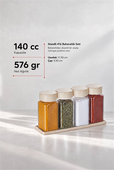Sarina 4lü Standlı Baharatlık Seti 140 cc
