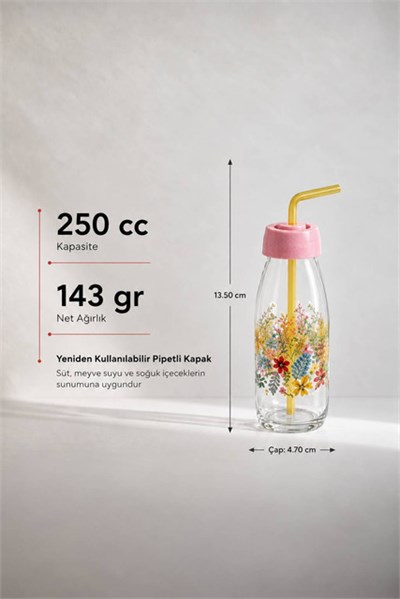 Sarina Desenli Pipetli Cam Meyve Suyu Şişesi 500 cc