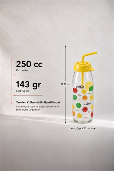 Sarina Desenli Pipetli Cam Meyve Suyu Şişesi 500 cc