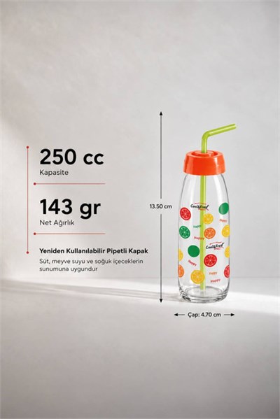 Sarina Desenli Pipetli Cam Meyve Suyu Şişesi 500 cc