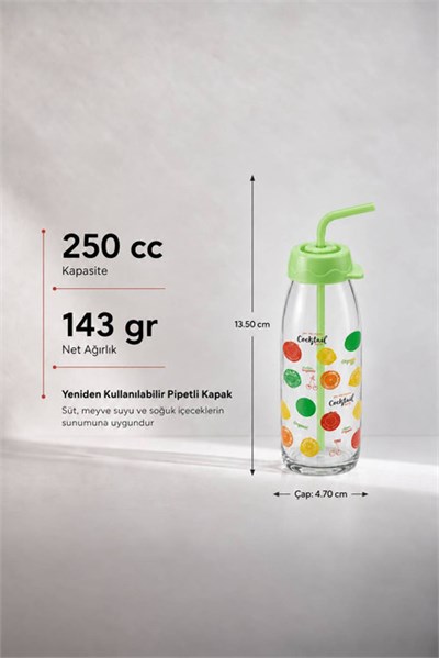 Sarina Desenli Pipetli Cam Meyve Suyu Şişesi 500 cc