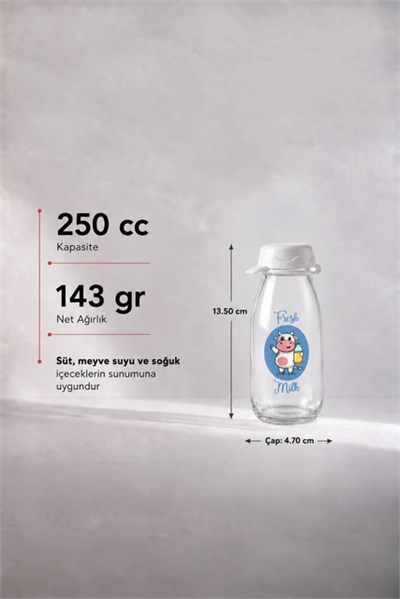 Sarina Desenli Cam Süt ve İçecek Şişesi 250 cc