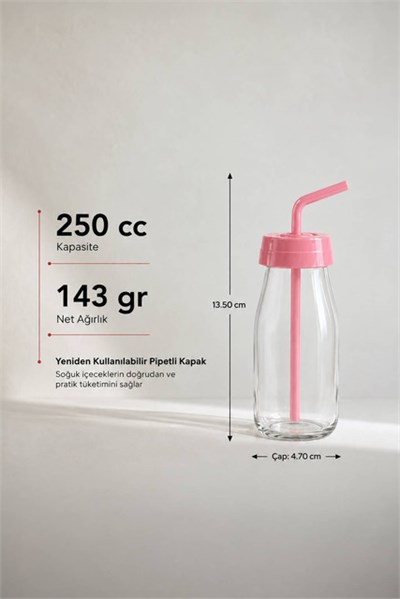 Sarina Pipetli Cam İçecek Şişesi 250 cc