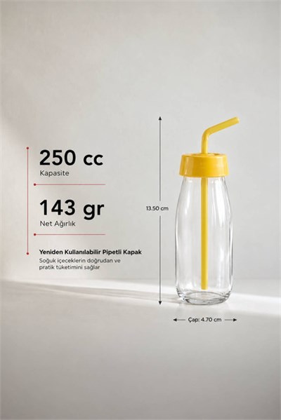 Sarina Pipetli Cam İçecek Şişesi 250 cc