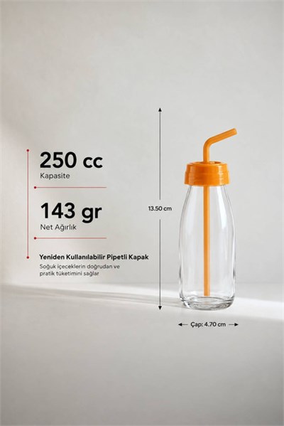 Sarina Pipetli Cam İçecek Şişesi 250 cc