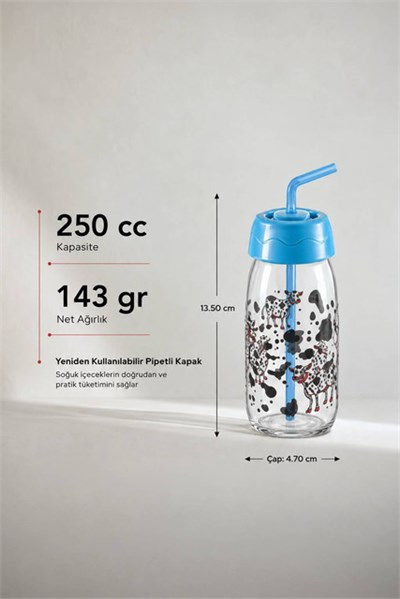 Sarina Desenli Pipetli Cam Süt ve İçecek Şişesi 250 cc