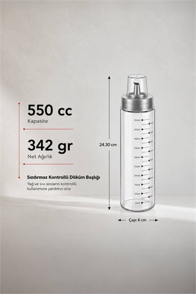Sarina Ölçü Çizgili Sızdırmaz Cam Yağlık 550 cc
