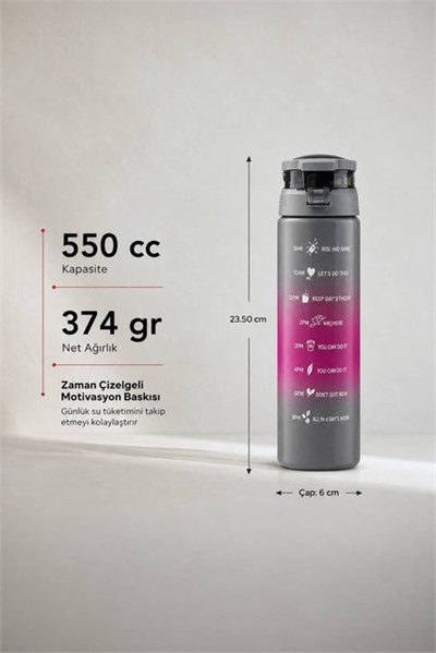 Sarina Motivasyonel Cam Matara 550 cc | Kilitli Kapaklı Su Şişesi
