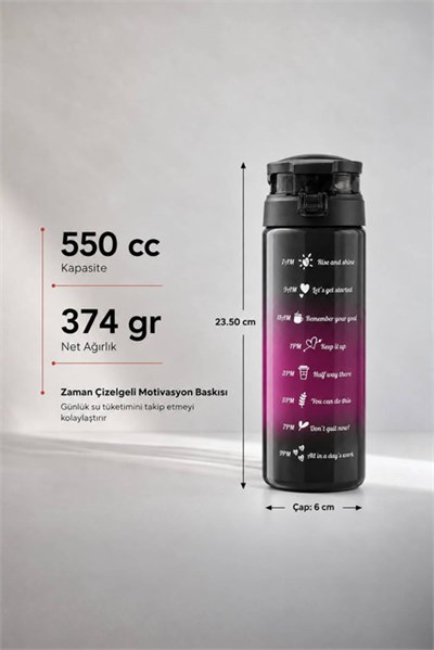 Sarina Motivasyonel Cam Matara 550 cc | Kilitli Kapaklı Su Şişesi