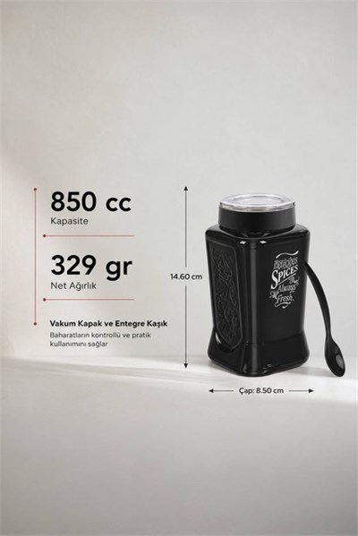  Vakum Kapaklı Gravürlü Cam Baharatlık 850 cc