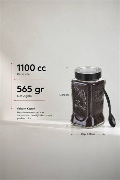 Vakum Kapaklı Gravürlü Cam Baharatlık 1100 cc