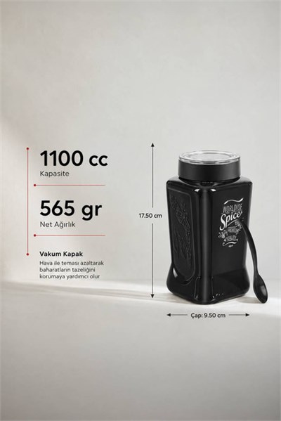Vakum Kapaklı Gravürlü Cam Baharatlık 1100 cc