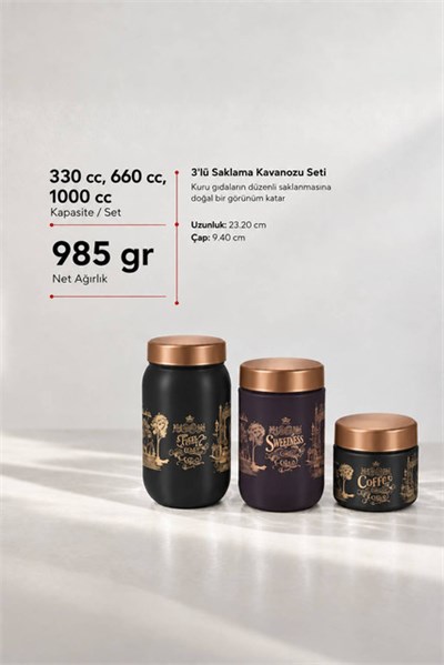 3lü Mat Siyah Cam Saklama Kavanozu Seti (330-660-1000 cc)