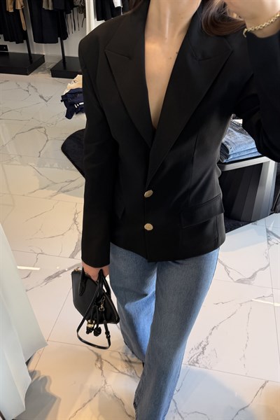 ALTIN DÜĞMELİ BLAZER SİYAH