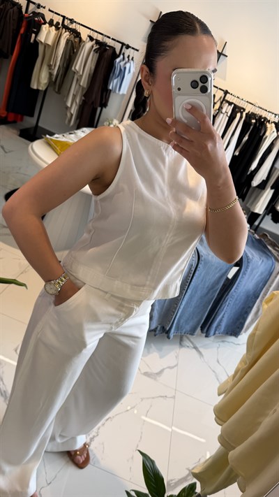 Bağcıklı Tencel Pantolon Bluz Takım 