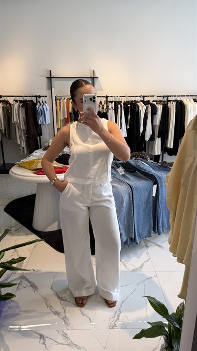 Bağcıklı Tencel Pantolon Bluz Takım 