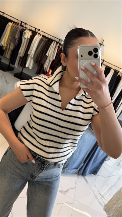 Çizgili Sıfır Kol Triko