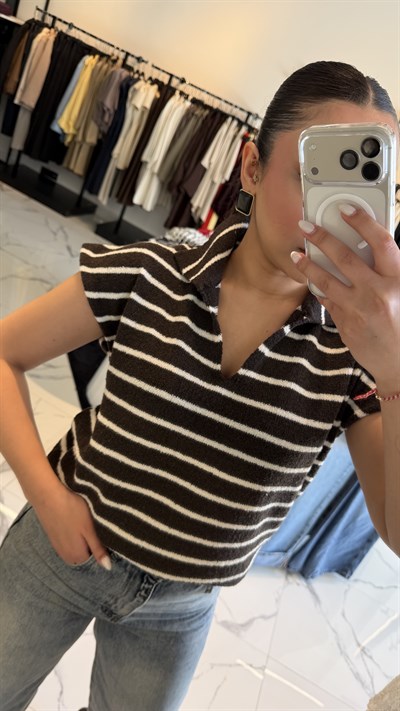 Çizgili Sıfır Kol Triko