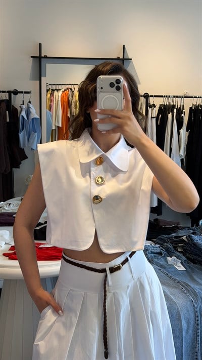 Gold Düğmeli Crop Gömlek 
