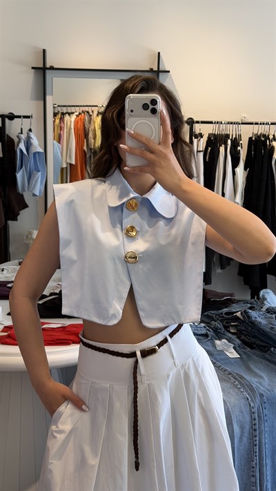 Gold Düğmeli Crop Gömlek 