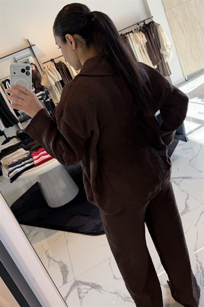 KİMONO KUŞAKLI TAKIM KAHVERENGİ