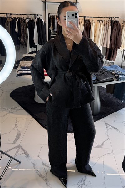 KİMONO KUŞAKLI TAKIM SİYAH