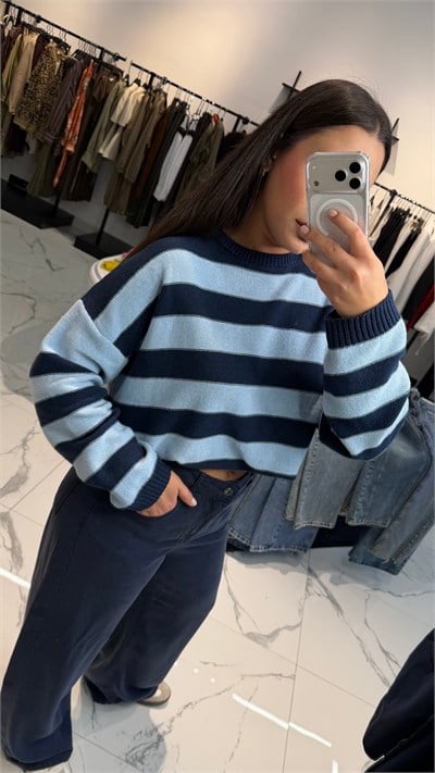 Oversize Çizgili Kazak