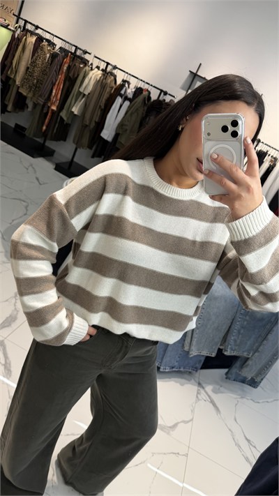 Oversize Çizgili Kazak