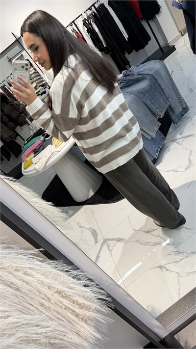 Oversize Çizgili Kazak