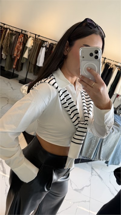 Şal Detaylı Crop Gömlek
