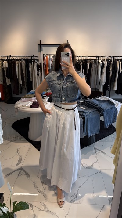 Serpme Taş Kısa Denim Yelek 