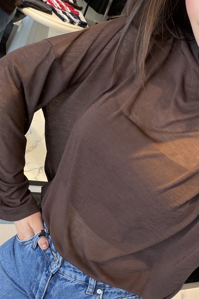 TRANSPARAN BLUZ KAHVERENGİ