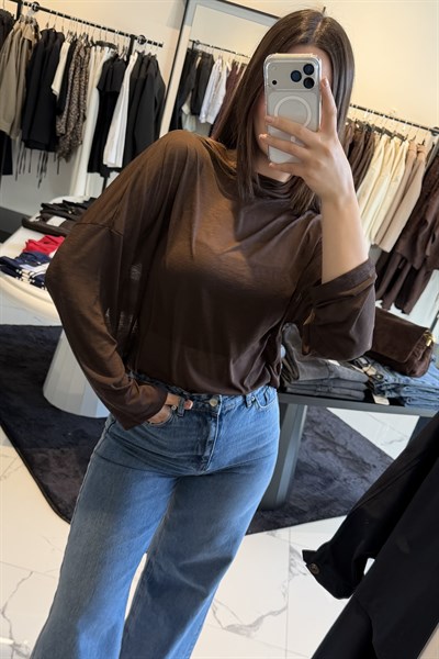 TRANSPARAN BLUZ KAHVERENGİ