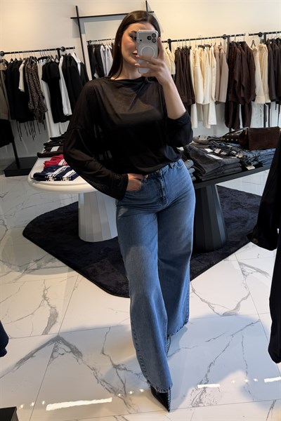 TRANSPARAN BLUZ SİYAH