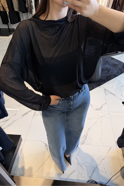 TRANSPARAN BLUZ SİYAH