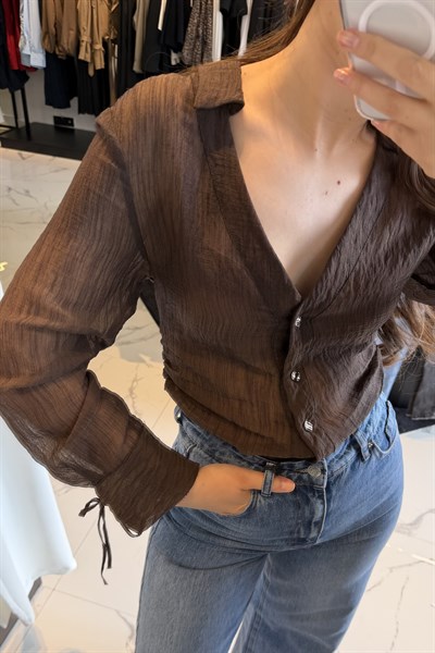 TRANSPARAN GÖMLEK KAHVERENGİ