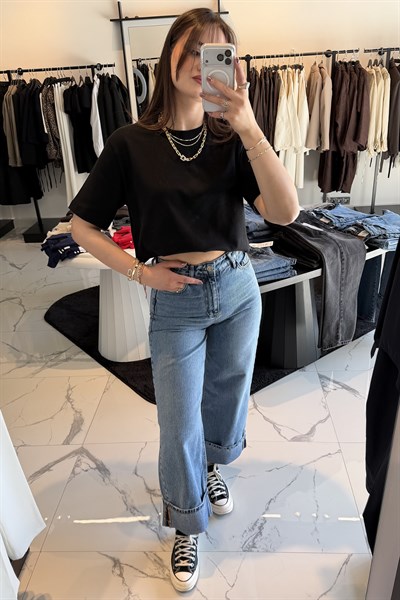 WIDE LEG JEAN ORTA TON MAVİ
