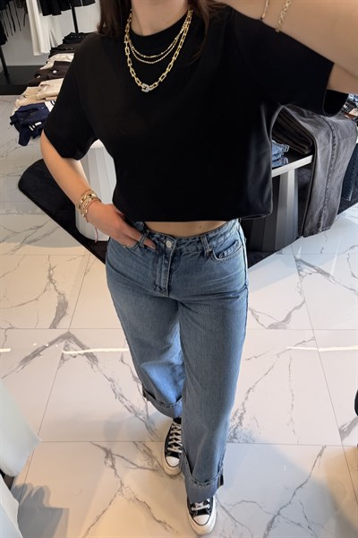 WIDE LEG JEAN ORTA TON MAVİ