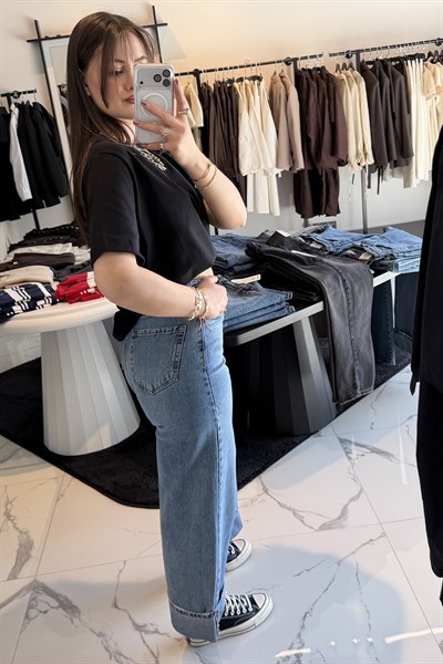 WIDE LEG JEAN ORTA TON MAVİ