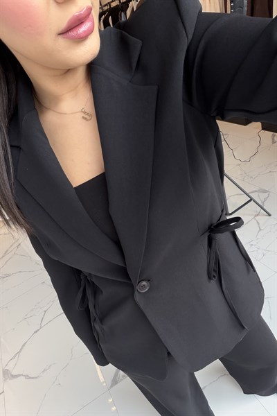 YAN BAĞLAMALI CEKET TAKIM SİYAH