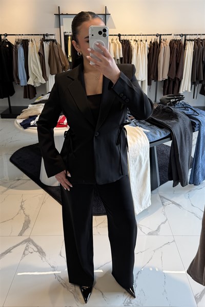 YAN BAĞLAMALI CEKET TAKIM SİYAH