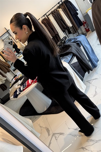 YAN BAĞLAMALI CEKET TAKIM SİYAH