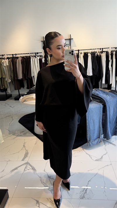 Yarasa Kol Kuşaklı Elbise 