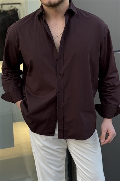 Basic Oversize Gömlek Kahve