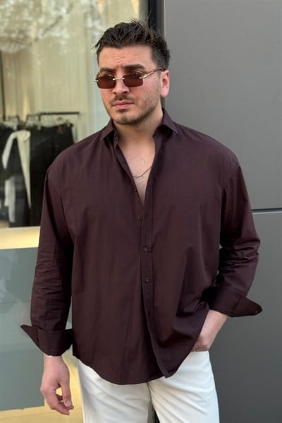Basic Oversize Gömlek Kahve