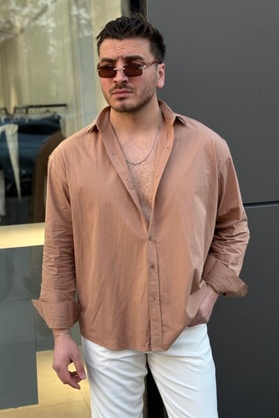 Basic Oversize Gömlek Sütlü Kahve