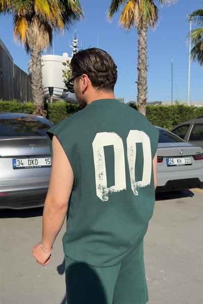 Baskılı Oversize Şort Takım Yeşil
