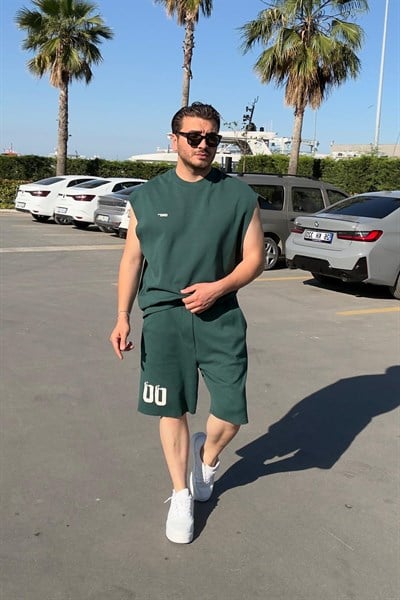 Baskılı Oversize Şort Takım Yeşil