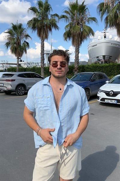 Baskılı Yumuşak Dokulu Gömlek Bebe Mavisi