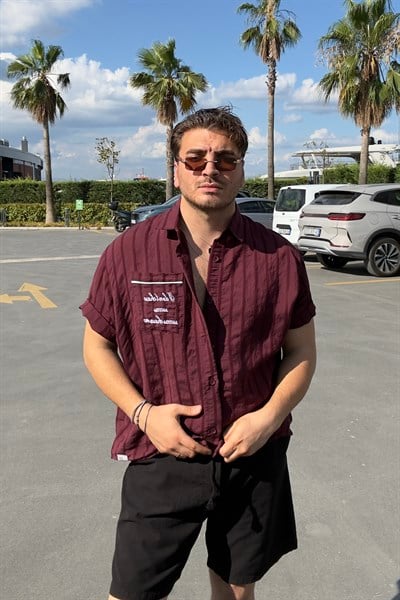 Baskılı Yumuşak Dokulu Gömlek Bordo